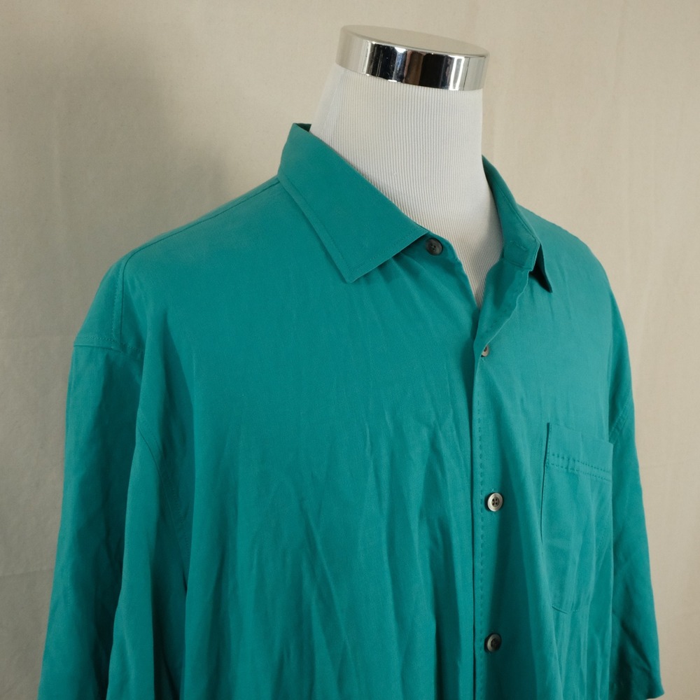 Tommy Bahama 2XLB Big Hawaiian Lounge Shirt Teal Silk Blend Casual Camp Mens